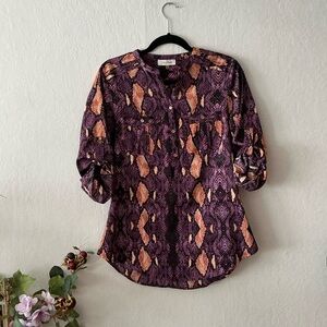 Calvin Klein Women’s Long Sleeve Snake Print Roll Tab Blouse